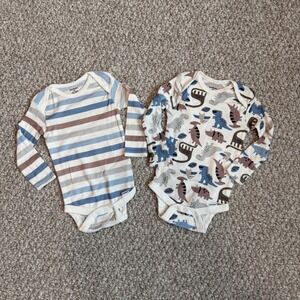 Gerber Onesies Size 3-6M Long Sleeve Bodysuit Bundle Stripe Dinosaur Cotton Baby